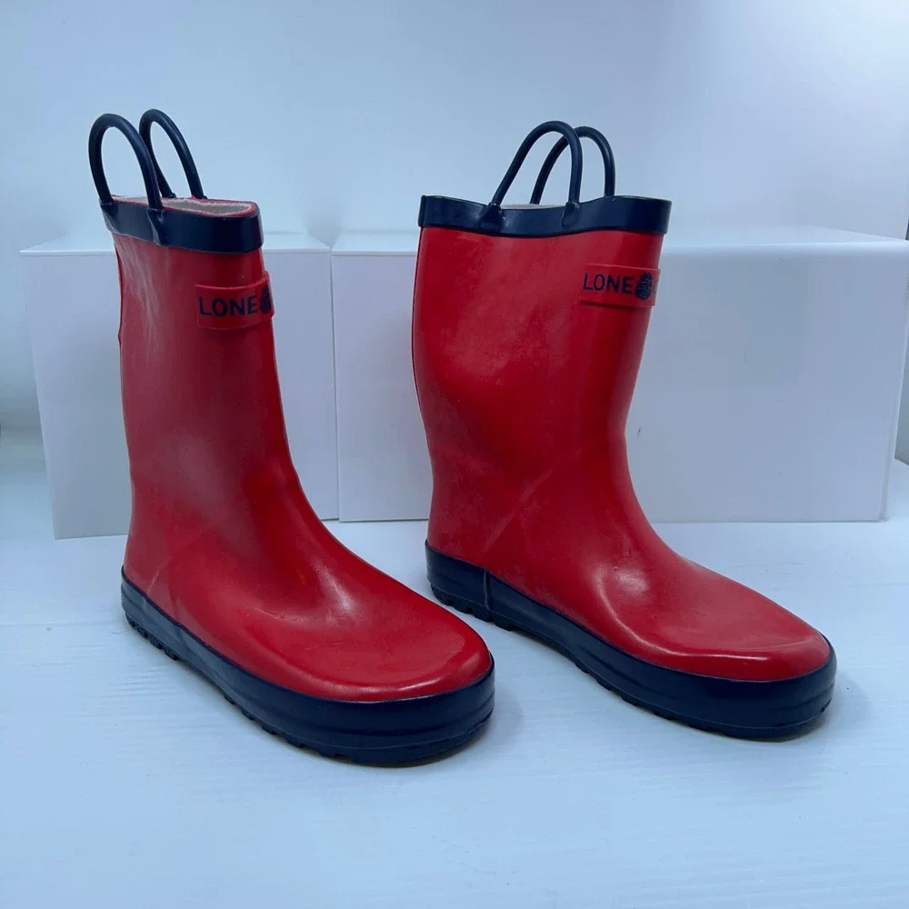 Lone Cone Kids Size 3 Red Navy Blue Waterproof Rubber Rain Boots New